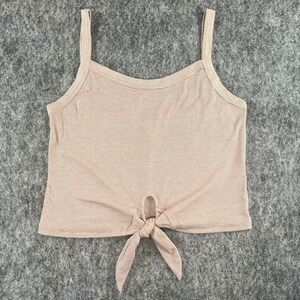 7DAY WKND Cami Top Womens L Tan Waffle Knit Tie Front Crop Boho Coquette Y2K 90s
